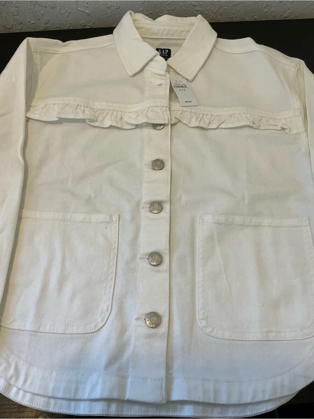 GAP Cream Ruffle-Trim Button-Front Jacket